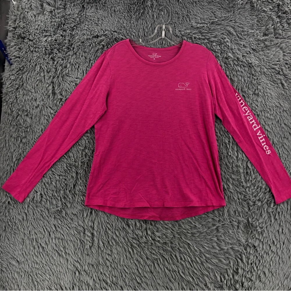 Vineyard Vines Shirt Womens Medium Pink Logo Spellout Long Sleeve